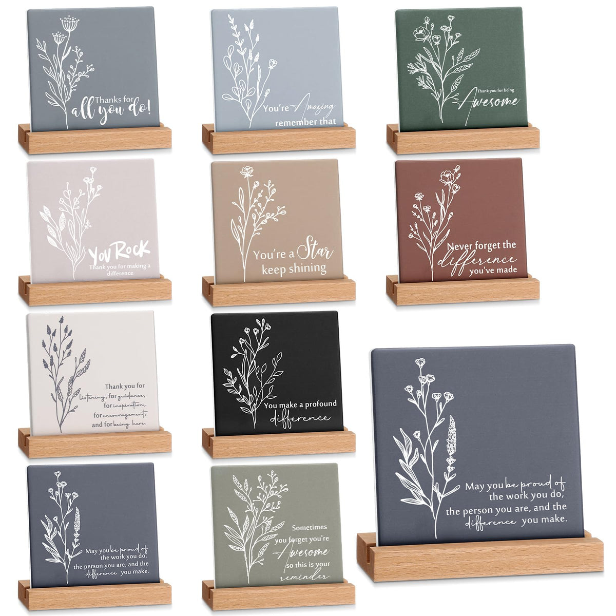 Roowest 20 Set Employee Appreciation Gifts Bulk Inspirational Desk Decor Motivational Quote Sign Table Plaques with Wooden Stand for Coworkers Teachers Thank You Favors Office Supplies