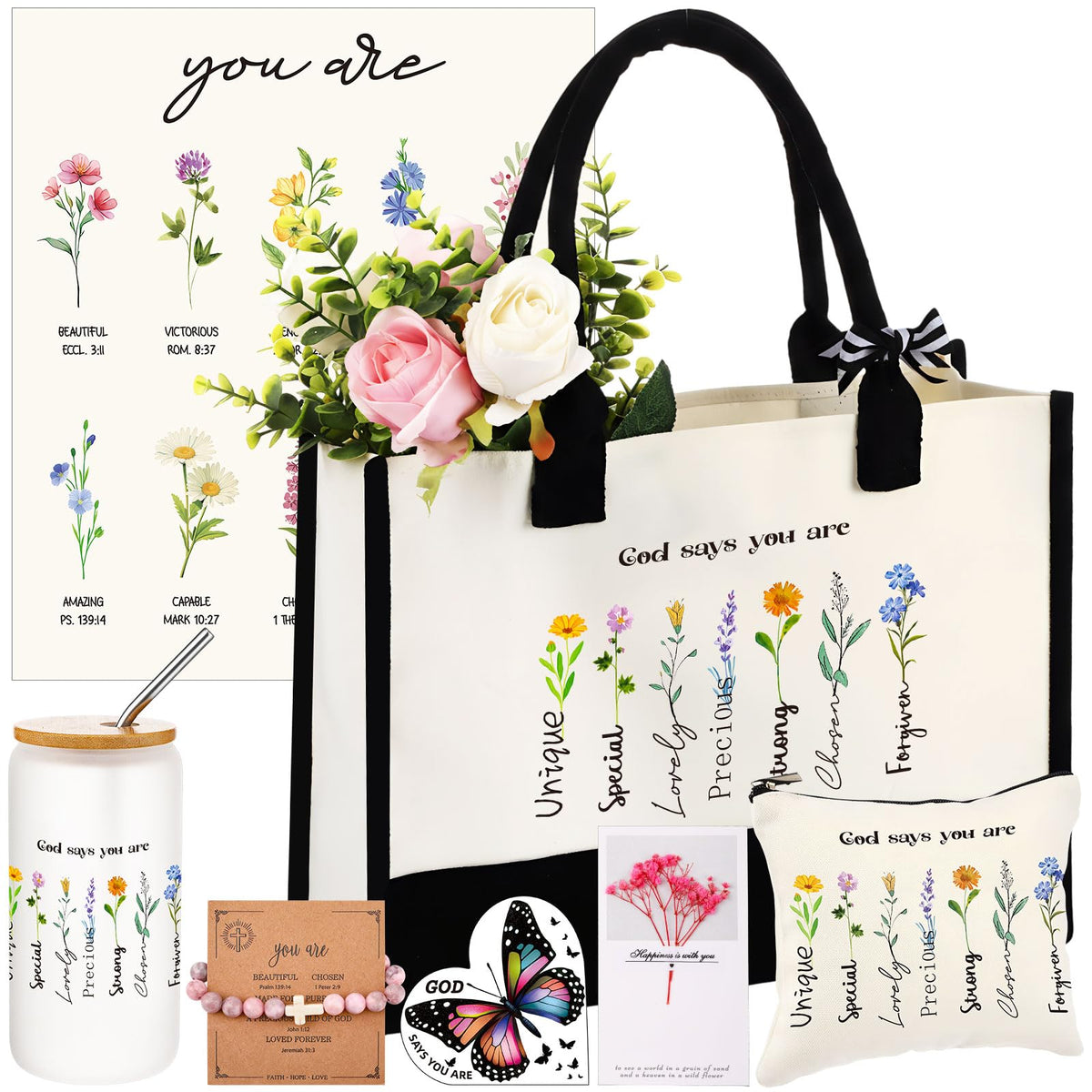 Sadnyy 7 Pcs Christian Easter Gifts Set for Women God Says You Are Faith Bible Religious Gifts Spiritual Inspirational Christmas Birthday Present for Women Friendship Faith Mom Sister Girl Coworker