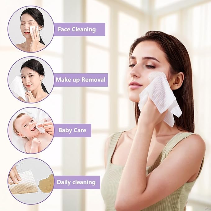 Disposable Face Towel 100 Count, Soft Cotton Face Towels, Dry Wipes Facial