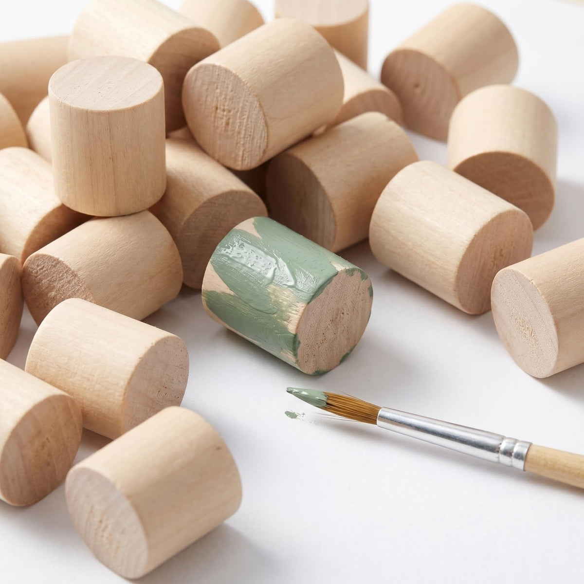 TOPPERFUN 50pcs Unfinished Wooden Blocks Solid Wood Crafting Cylinders for Projects Painting Educational Use and Model Making