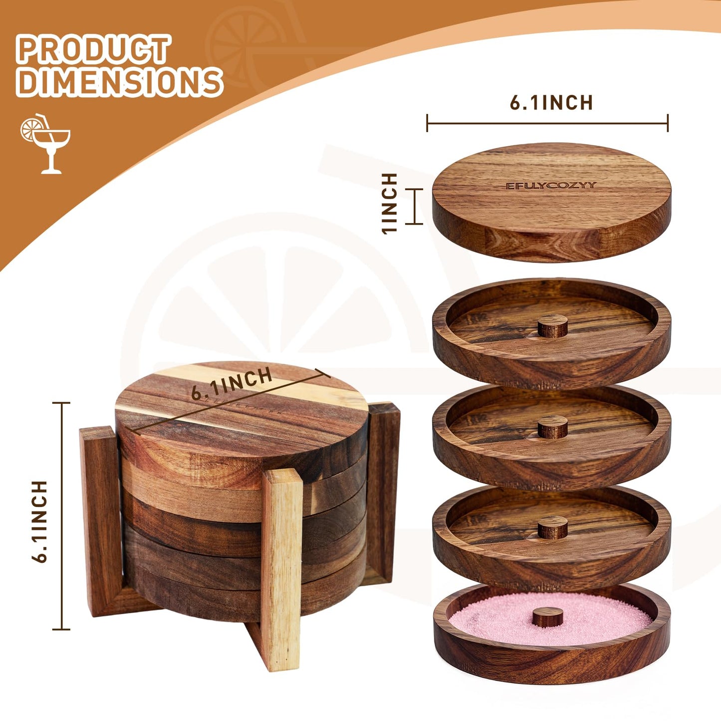 Margarita Salt Rimmer Set, 5-Tier Acacia Wood Salt Rimmer with 4 Sponges, Salt Rimmer for Cocktails, Cocktail Rimmer, Rimmers for Drinks, Glass Rimmer for Margarita Bloody Mary(Stackable Design)