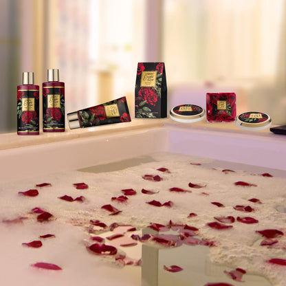 Valentine's Day Gift Basket for Her - Exotic Rose & Spa Bath & Body Set for Women, Anniversary & Birthday Gift with Body Scrub, Bubble Bath, Lotion & More