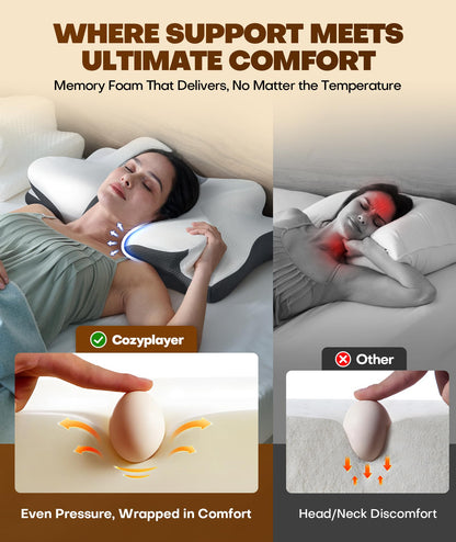 Cozyplayer True Cooling Cervical Neck Pillow for Pain Relief, Ergonomic Side Sleeper Pillow for Neck Support, Odorless Orthopedic Contour Memory Foam Pillows, Bed Pillow for Back Stomach Sleeper