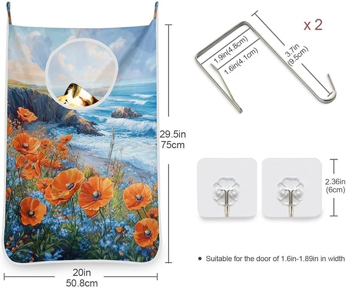 Hanging Laundry Hamper with Stainless Steel Hooks, Oxford Fabric Printing Door