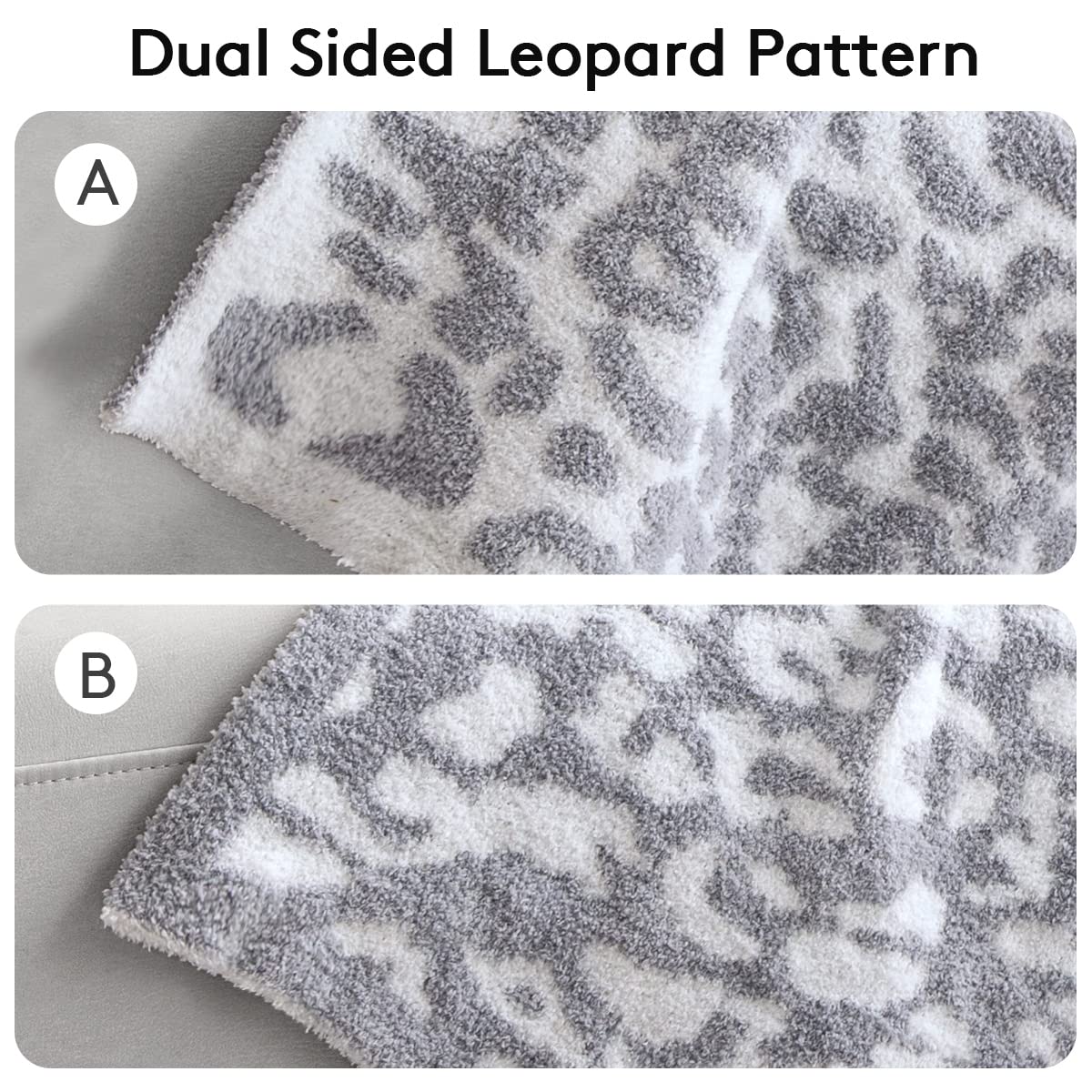 MH MYLUNE HOME Ultra Soft Leopard Throw Blanket (50x60 inches) Microfiber Blanket Plush Warm Reversible Cheetah Blanket Snow Leopard Pattern Throw for Couch Bed Sofa - White Gray, 50"x60"