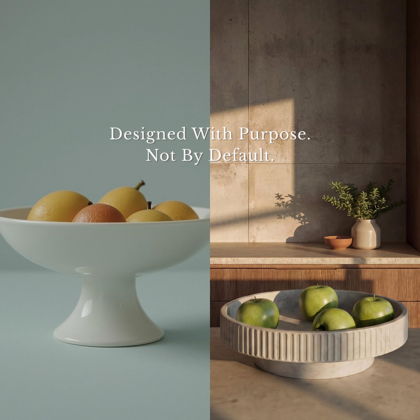 JUPTR Concrete Fruit Bowl (12") – Shallow Fluted Pedestal Decorative Centerpiece Bowl for Table, Entryway Catch-All & Modern Home Decor – Heavyweight Stone Bowl (Natural)