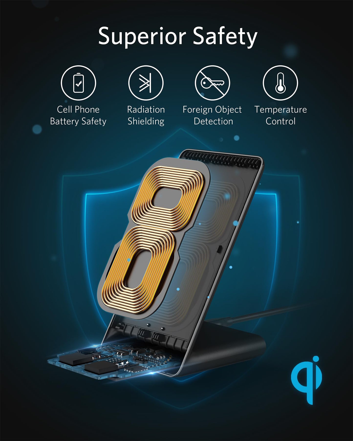 Anker Wireless Charger, PowerWave Stand, Qi-Certified for iPhone 17/16/15/14/13/12 Series, SE, 11, 11 Pro, 11 Pro Max, XR, Xs Max, 10W Fast-Charging Galaxy S20 S10 S9 S8, Note 10 (No AC Adapter)