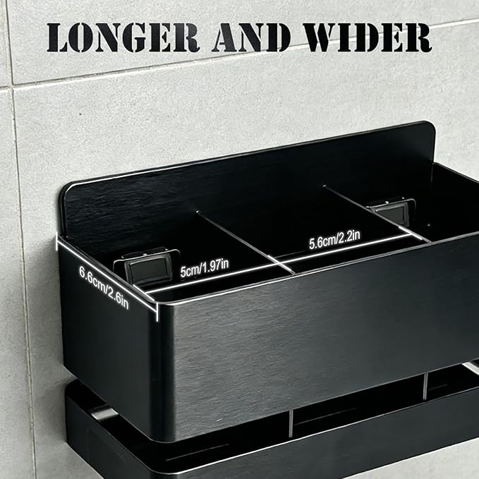 Black Aluminum Wall Mounted Electric Toothbrush Holder, No Drilling Required