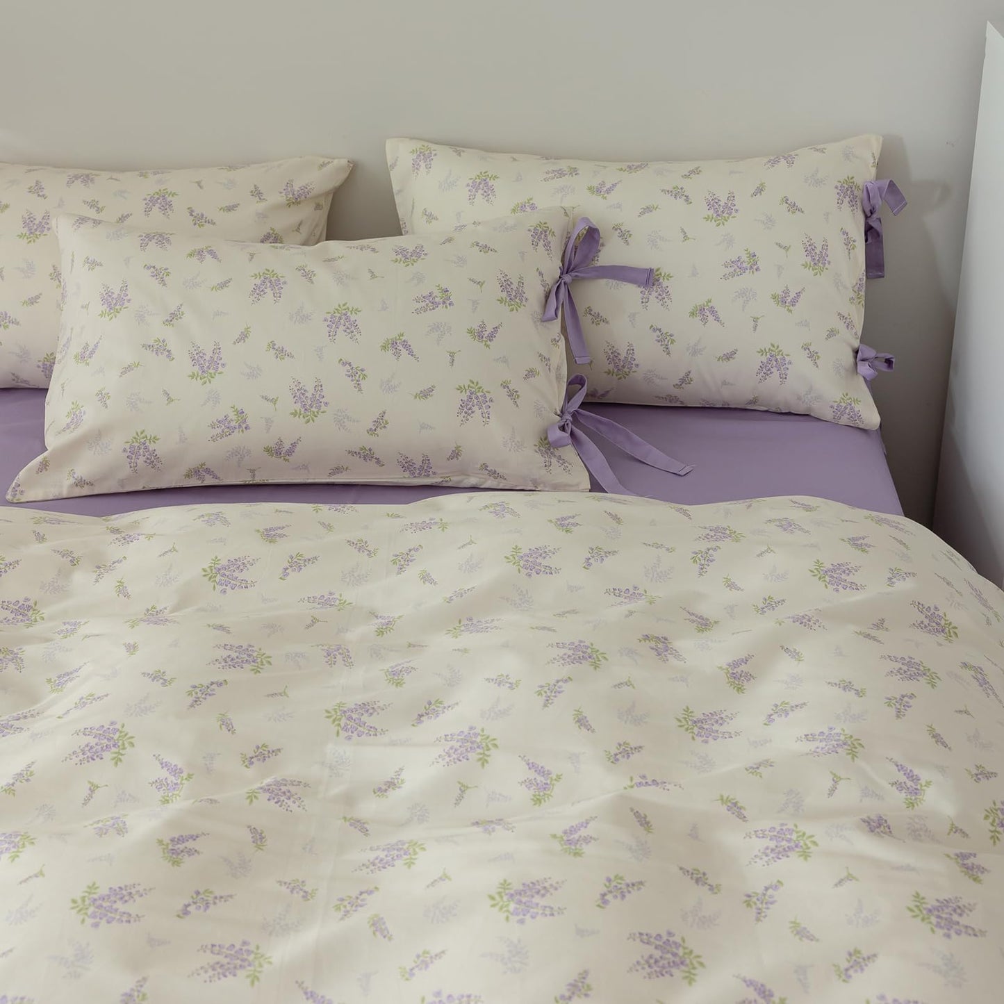 VM VOUGEMARKET Cotton Duvet Cover Set Queen,3 Pieces Purple Floral Bedding Set,Girls Lavender Flower Duvet Cover with Zipper Closure-Queen,90x90 Inch