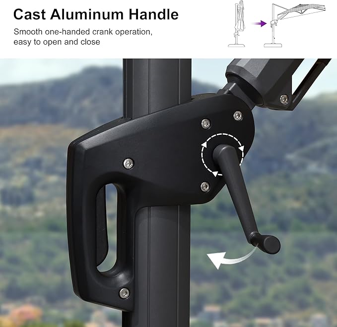 PURPLE LEAF 11.5' X 8.2' Tilting Patio Umbrella with Base Outdoor Cantilever Swivel Rectangle Umbrella Aluminum Offset Umbrella with 360-degree Rotation for Garden Deck Pool Patio Light Grey
