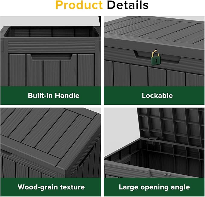 45 Gallon Outdoor Deck Box, Lockable Waterproof Outdoor Storage Boxes For Garden Tools,Indoor Cushions,Accessories Outside Storage Resin Weatherproof Container(Black)