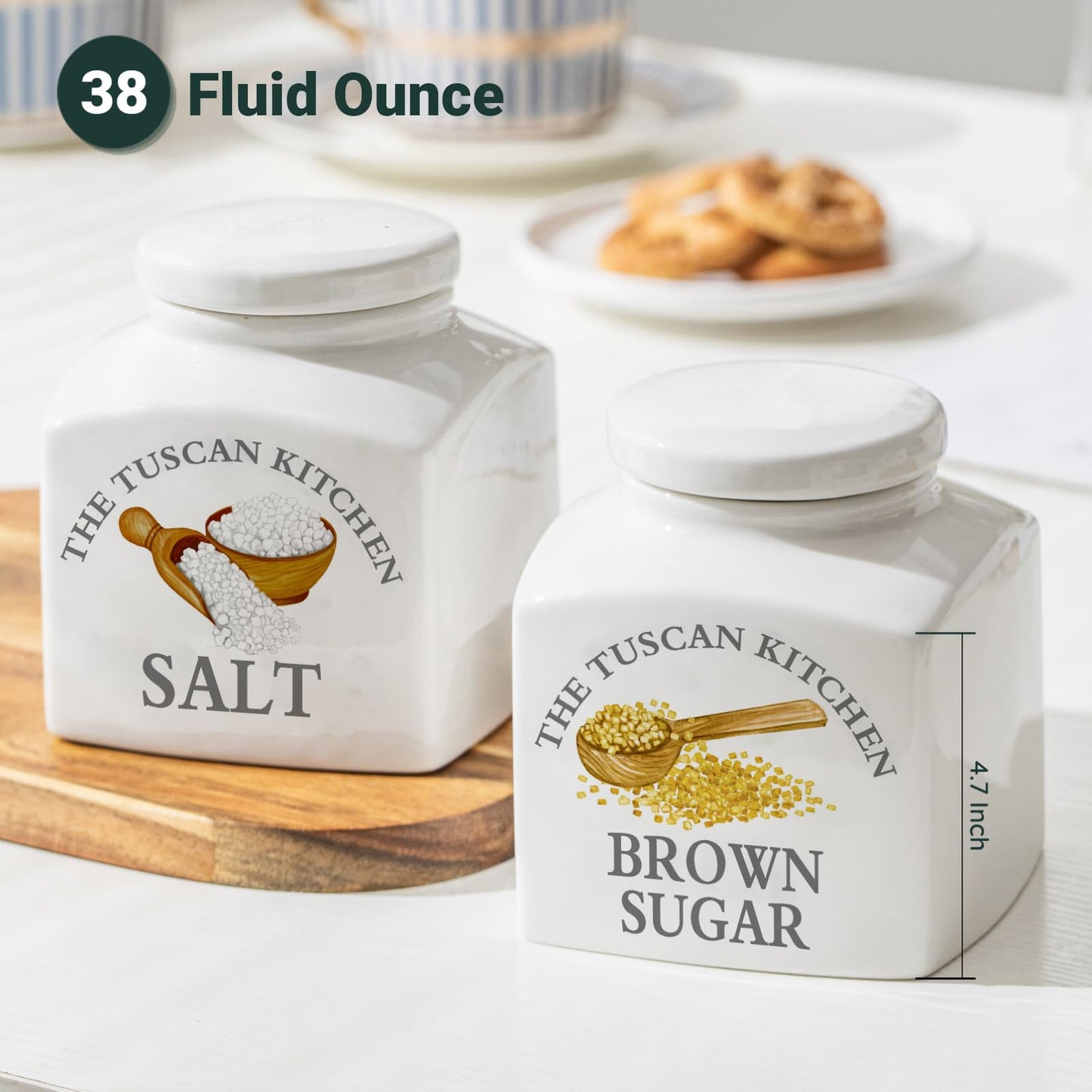 HOMBENE Kitchen Ceramic Canisters Salt Jar, Food Storage Jar with Airtight Lids 38 fl. oz Ceramic Containers Seasoning Containers
