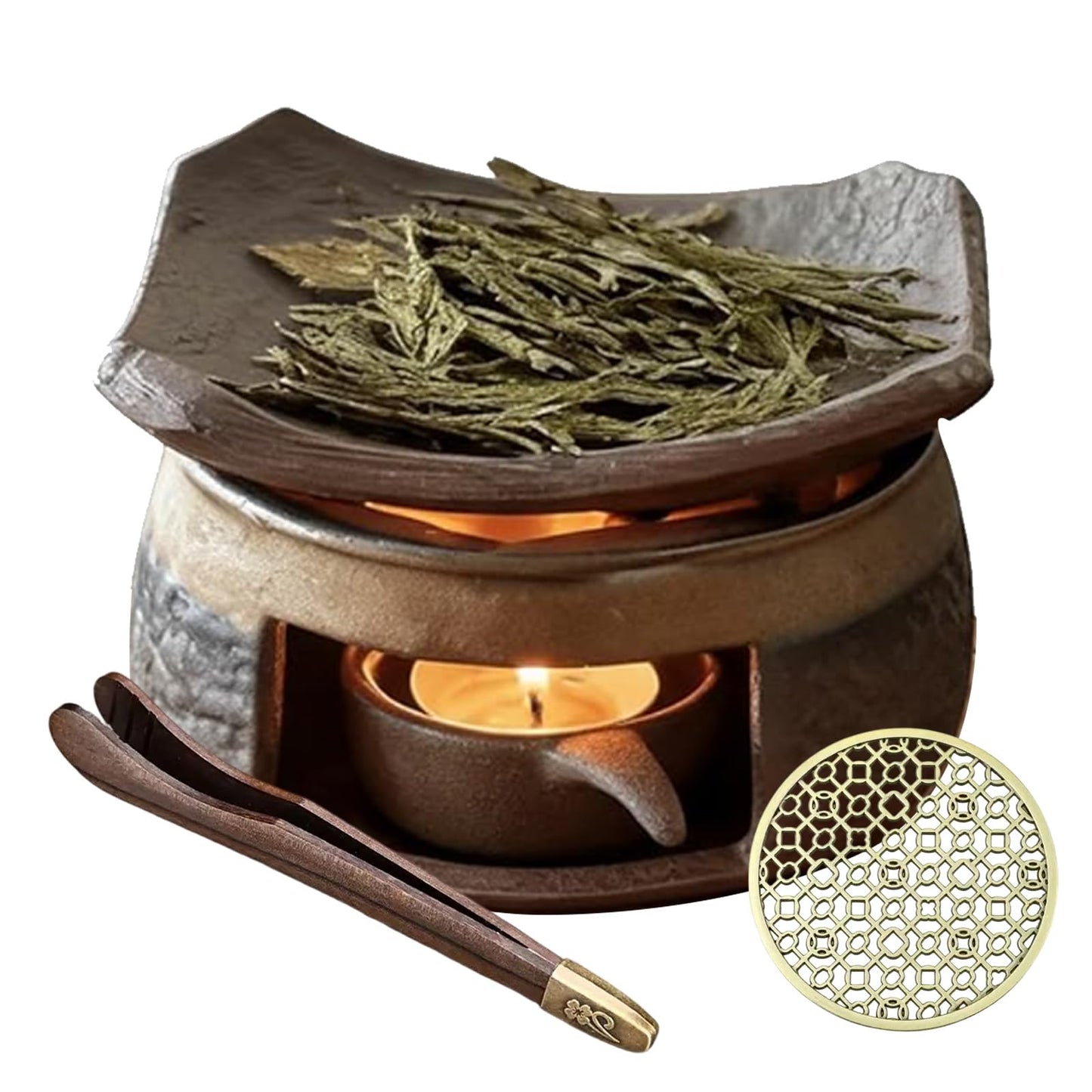 Ceramic Incense Burner Kit, Zen Incense Holder with Candle Clip,Mat & Heat Resistant Brick, Ceramic Aromatherapy,Stove Essential Oil Burner, Suitable for Home and Office Use.