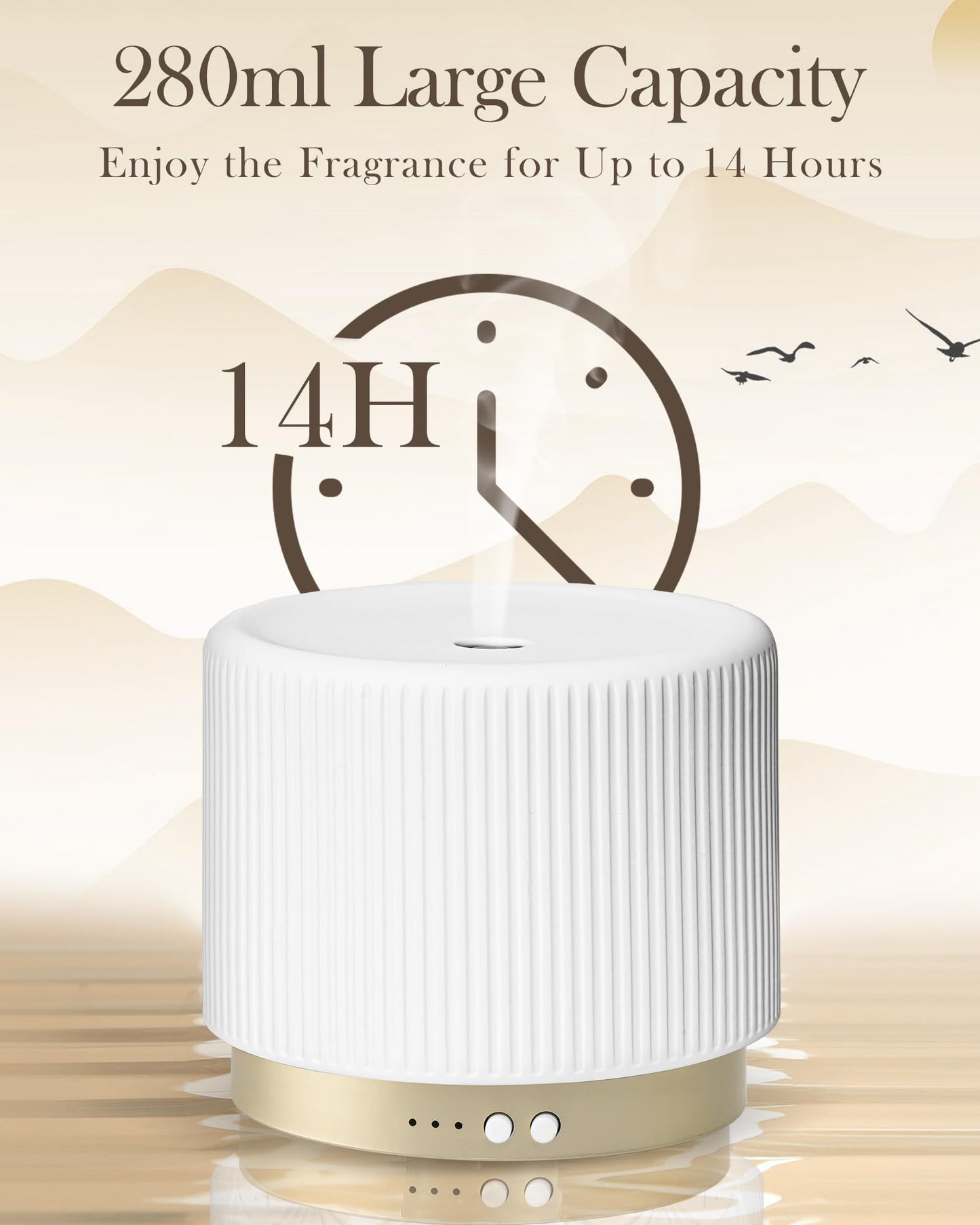 Essential Oil Diffuser - 280ml Ceramic Diffuser for Large Room & Commercial Use, 2.4MHz Aromatherapy Diffuser with Cool Mist Humidifier & Night Light, Ideal for Bedroom, Office, Yoga, Spa, Gifts