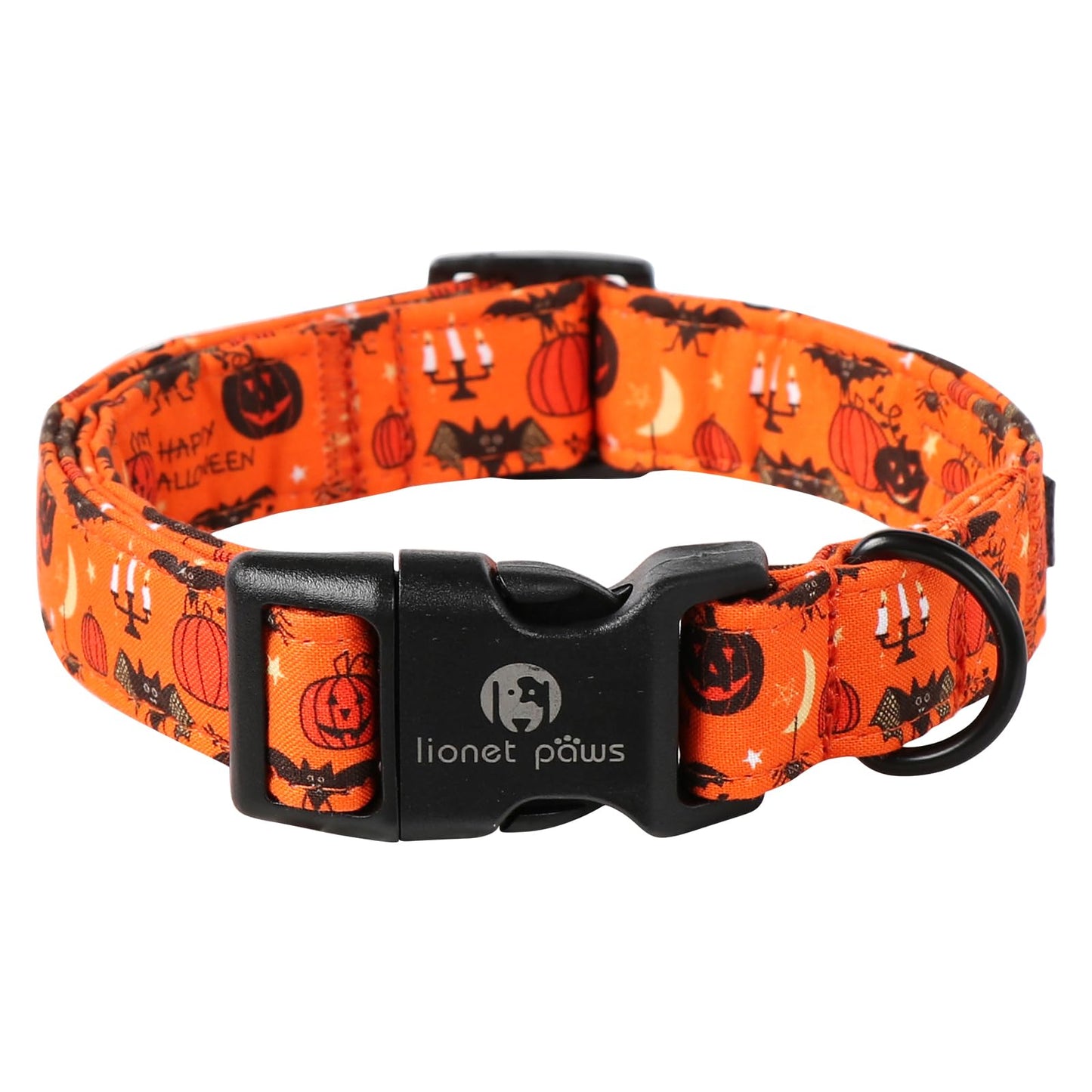 Lionet Paws Halloween Dogs Collar Orange, Bat Pmupkin Collars with Quick Release Buckle for Boy Dogs, Medium, Neck 13.5-22 inches