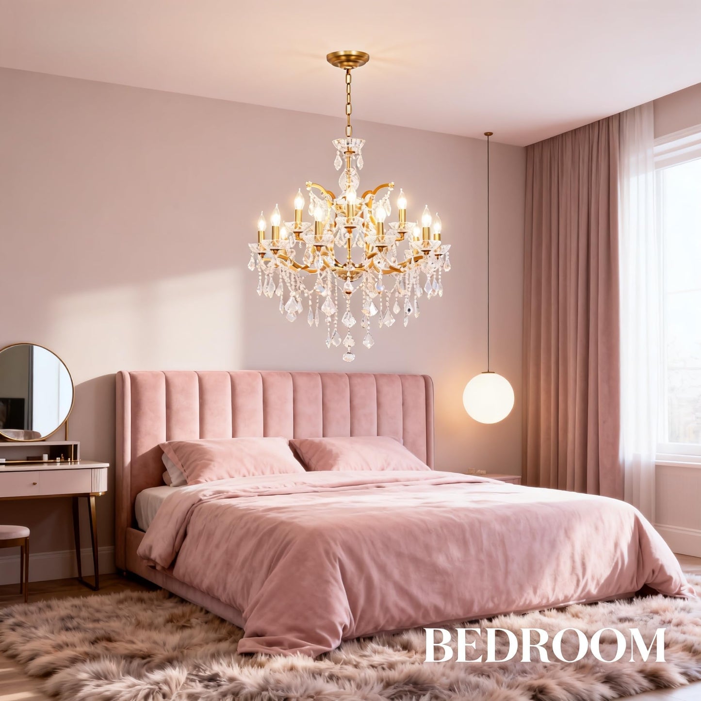 MEELIGHTING Antique Gold Crystal Chandeliers, Luxury Polished Golden Bronze Candle Pendant Ceiling Light Fixture, 15 Lights Golden Crystal Chandelier for Dining Room Living Room Bedroom Foyer