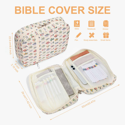 Hibilog Bible Cover Case for Women, Quilted Cotton Bible Study Book Carrying Case, Gift for Christians Top Handle & Zippered