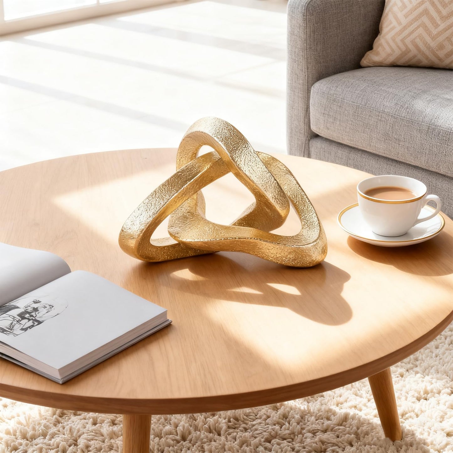 LCCCK Infinity Knot Sculpture Gold Knot Decor Object, Abstract Knick Knacks Coffee Table Modern Statue, Gold Sculpture for Home Living Room Table Ornaments and TV Stand Bookshelf Decorative