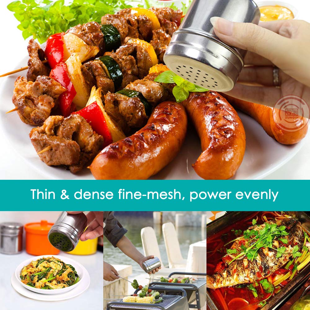 2 Pcs Stainless Steel Dredges and Powdered Shaker with 16 pcs Printing Molds Stencils, SENHAI Salt Pepper Coffee Cocoa Cinnamon Power Can with Hole or Fine-Mesh Lid for Kitchen Baking Cooking