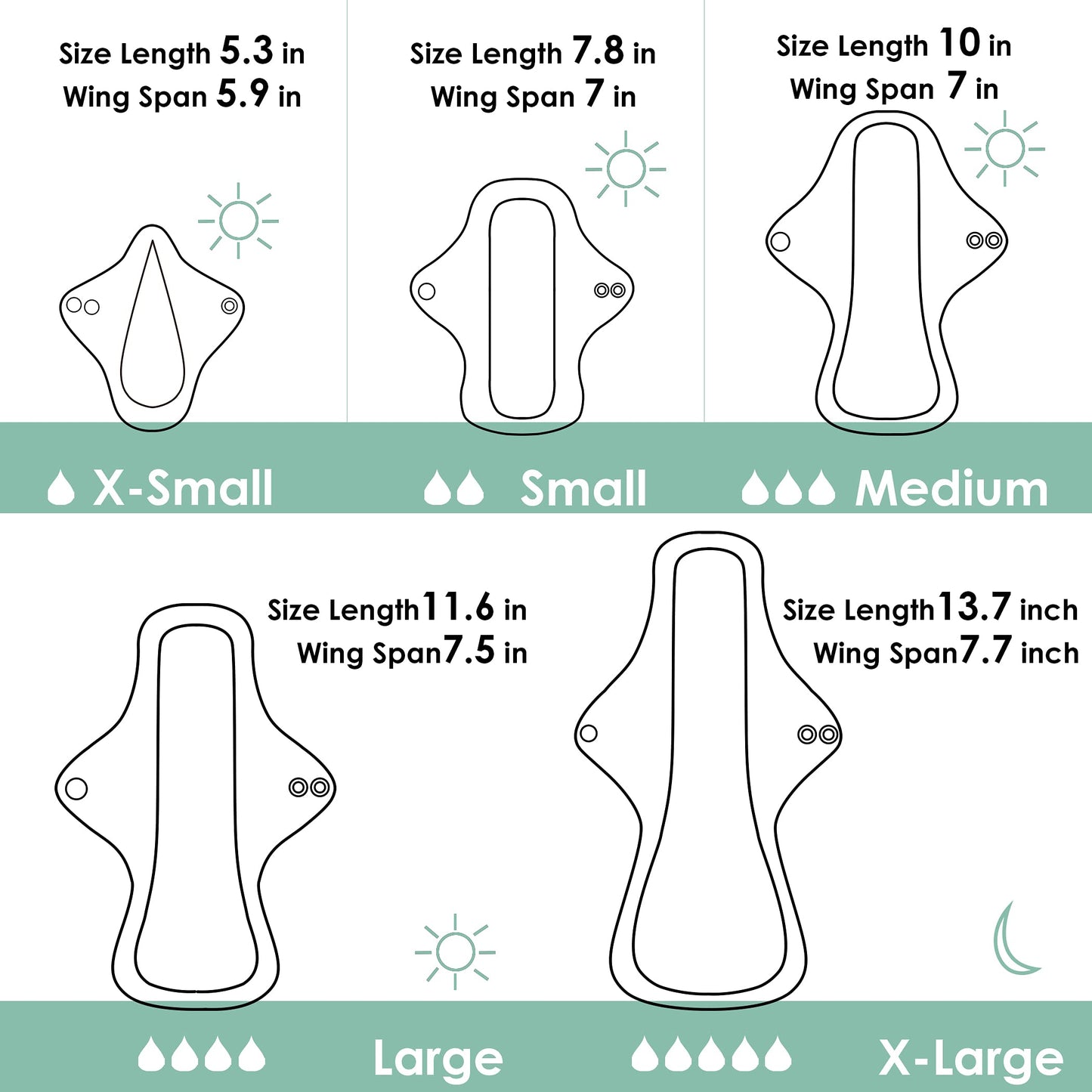 wegreeco 6 Pc Reusable Menstrual Pads, Ultra Thin Pantiliners for Thongs, Cloth Pads, Panty Liners for Teens, Women, Nonslip Pantiliners + 1 Pc Wet Bag(Mustard Yellow, Grey, Beige, XS)
