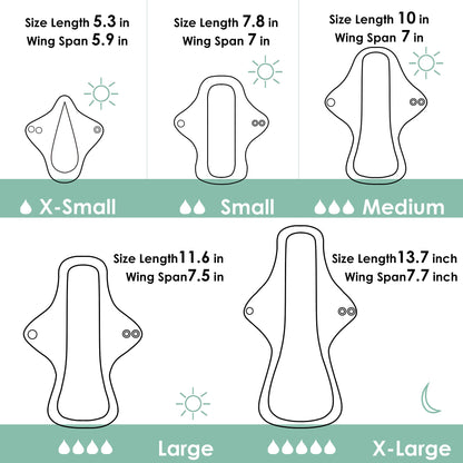 wegreeco 6 Pc Reusable Menstrual Pads, Ultra Thin Pantiliners for Thongs, Cloth Pads, Panty Liners for Teens, Women, Nonslip Pantiliners + 1 Pc Wet Bag(Mustard Yellow, Grey, Beige, XS)