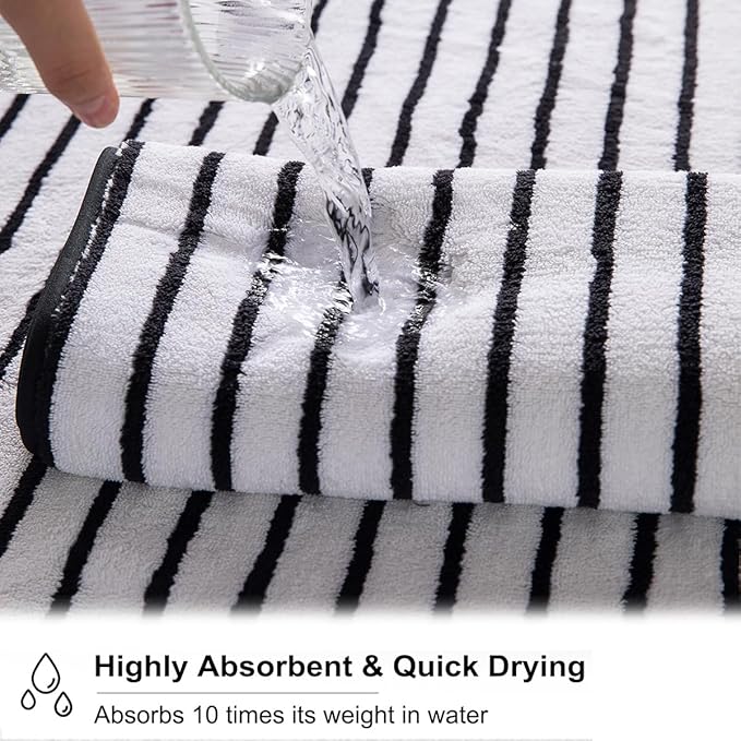 4 Pcs Black White Cabana Stripe Large Bath Towels 35"x70" Oversized Bath Sheet