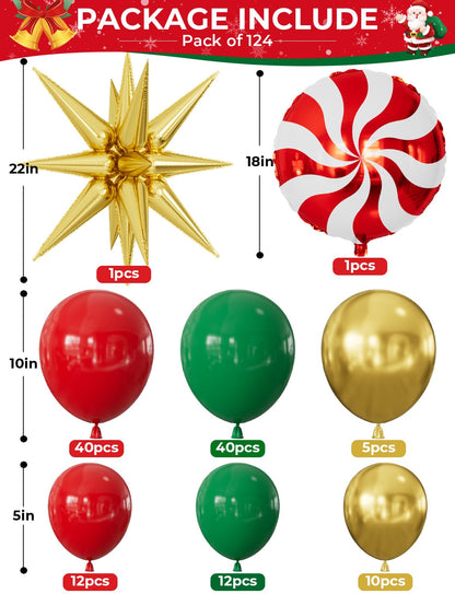 Adeyoo Christmas Balloon Arch Kit Garland - Red Green Gold Christma Balloons with Nutcracker Candy Cane Exploding Star Foil Balloons Xmas Balloon for Xmas Birthday New Year Party Decorations