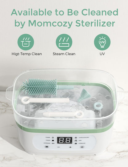 Momcozy 7 in 1 Baby Bottle Brush Set - Complete Bottle Cleaning Kit with Silicone, Nipple, Straw Brush,Soap Dispenser, and Drying Rack - Ideal for Home and Travel