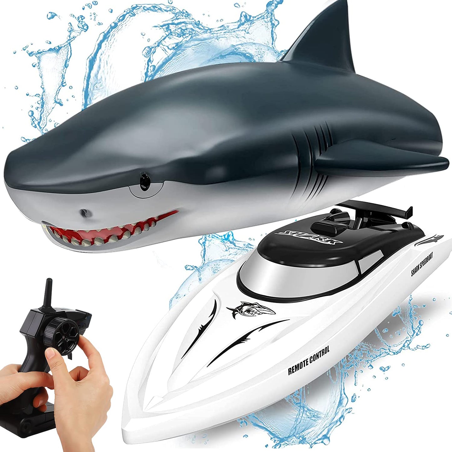 OBEST Remote Control Boat Shark RC Sharks Boats Toy 2 in 1, 2.4GHz RC Electric Kids Electric Shark Toy for Pools and Lakes, Summer Gift for Pool Lake Pond