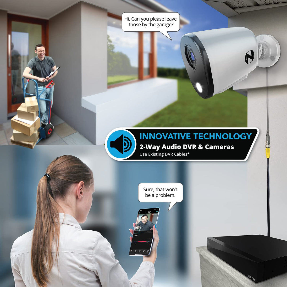 Night Owl 2-Way Audio 12 Channel DVR Video Home Security Camera System with (8) Wired 2K HD Indoor/Outdoor Deterrence Cameras and 2TB Hard Drive (Add up to 4 More Wi-Fi Cameras) (8 Camera)