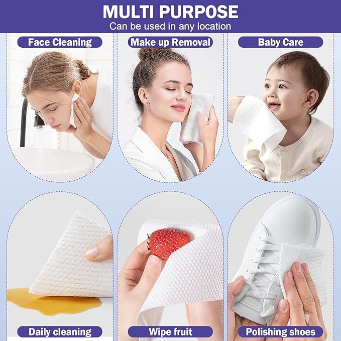 Face Towels, Disposable Face Towelette, Makeup Remover Dry Wipes 100 Count
