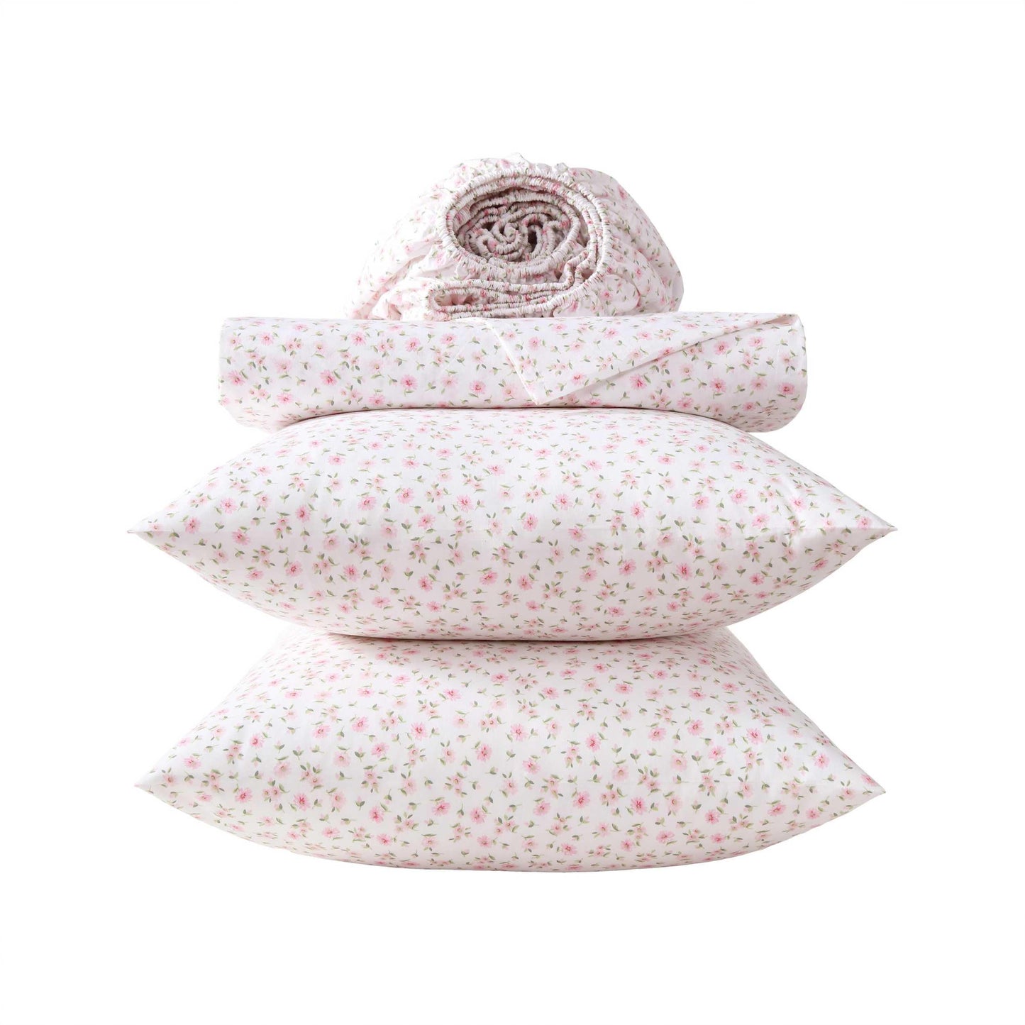 Laura Ashley - King Sheet Set, Crisp & Cool Cotton Percale Bedding for Year Round Comfort, Deep Pocket, Bed Sheets with Matching Pillowcases (Little Ditsy Pink)