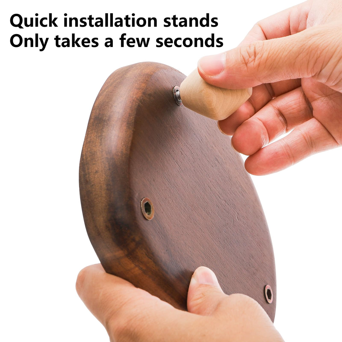 Dicunoy 2 Pack Handle Holder, 6" Wooden Display Riser Tray for Decor, Small Rustic Candle Plate Stand Pedestal for Display, Mini Candle Base Dish for Bathroom Counter Tabletop Centerpieces Kitchen