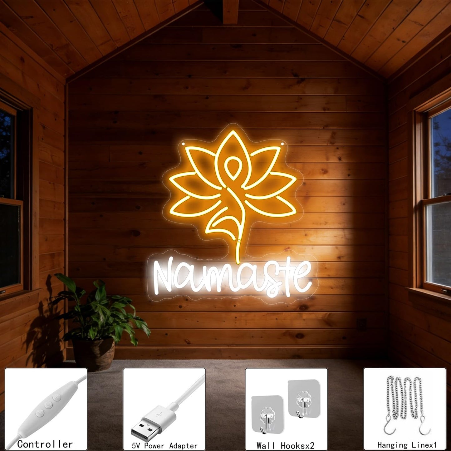 Namaste with Lotus Flower Neon Sign, Yoga Zen LED Light, Meditation Lamp Yoga Fitness Studio Decor, Meditation Art, Home & Spiritual Space Gift, Light Up Wall Art for Home or Yoga Studio Office Shop-14.45" x 13.7"
