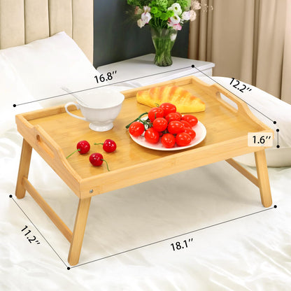 Bamboo Bed Tray Table, Folding Legs and Handles, Breakfast Tray, Laptop Desk for Bed or Sofa, Serving Tray for Eating, Working, Reading,Picnic