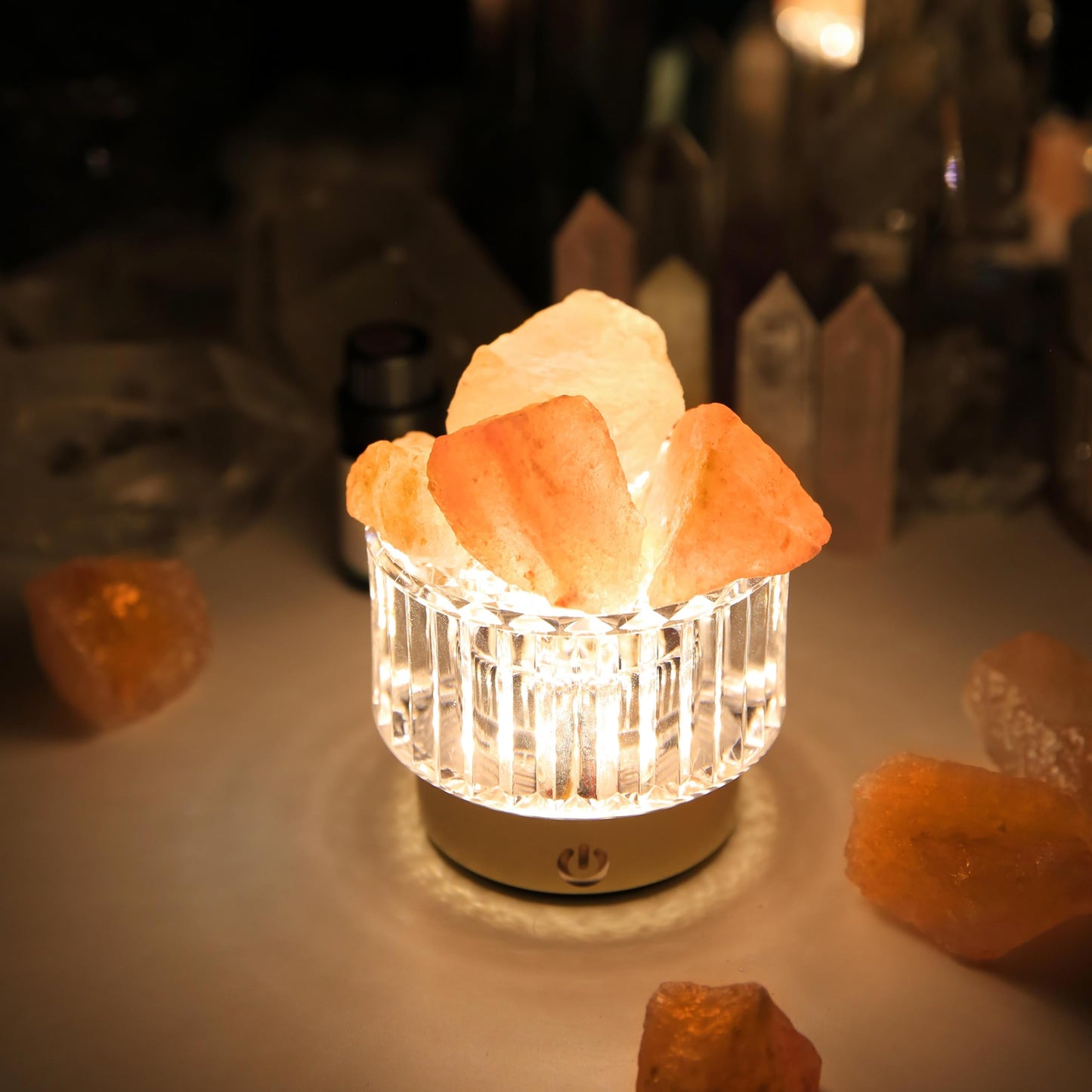 MYDAYS&DESIGN Salt Lamp Natural Pink Crystal Himalayan Salt Rocks, LED Light Dimmer with 3 Levels Cordless, Crystal Lamp Night Light Rechargeable for Room Home Decor Relaxation (Orange)