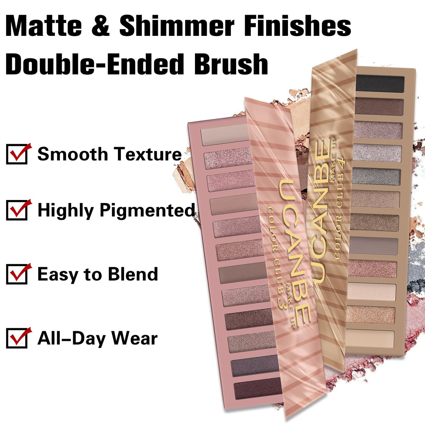 UCANBE 2 PCS Eyeshadow Makeup Palette Kit, 12 Color Nude Eye Shadow Set, Neutral Matte Shimmer Make Up Pallet With Double-Ended Brush, Highly Pigmented Long Lasting Waterproof