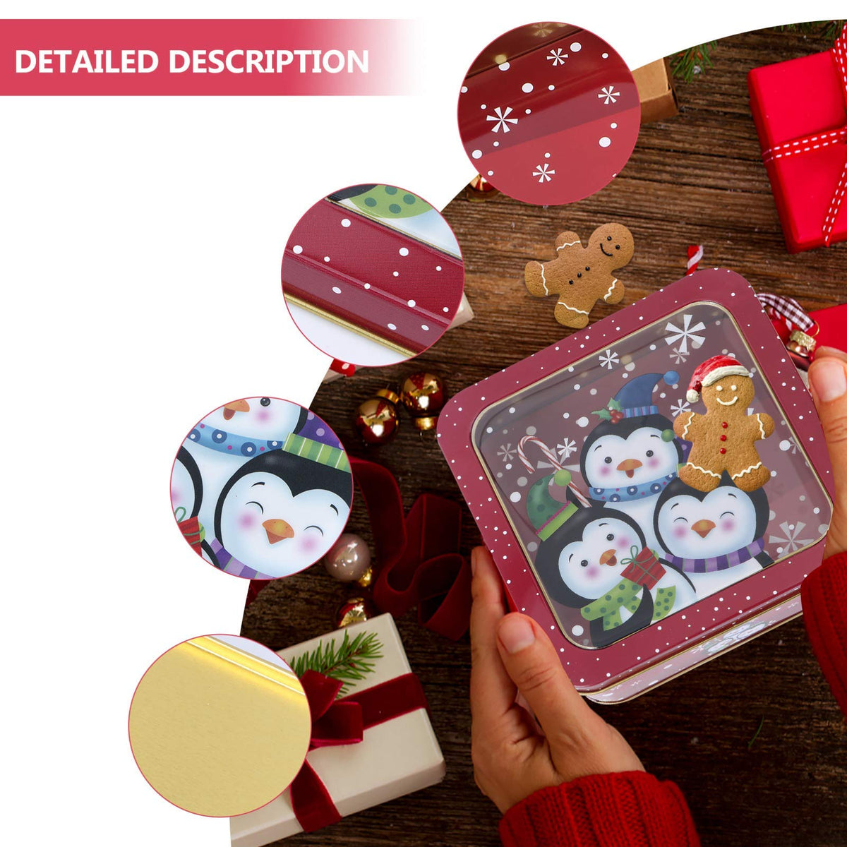 VALICLUD Christmas Candy Tinplate Box 6.10X6.10X2.16In Holiday Cookie Storage Container with Lid Xmas Party Favor Gift Box