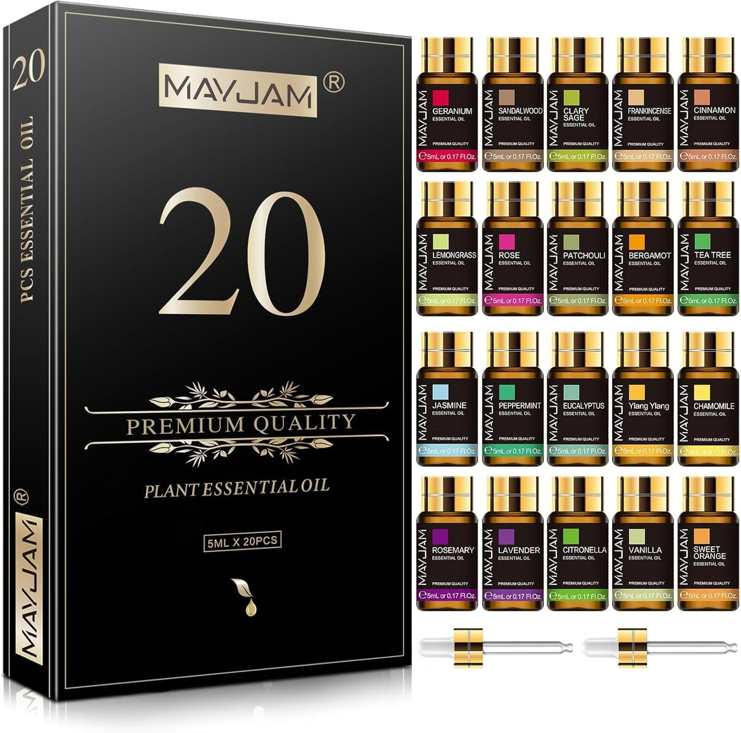 MAYJAM Tea Tree 20 Pcs Pure Essential Oil Gift Set, for Diffuser, Humidifiers, Skin Care, Massage, Fragrance Oil Scent for DIY Candle and Soap Making, Gift for Friend (5ML)
