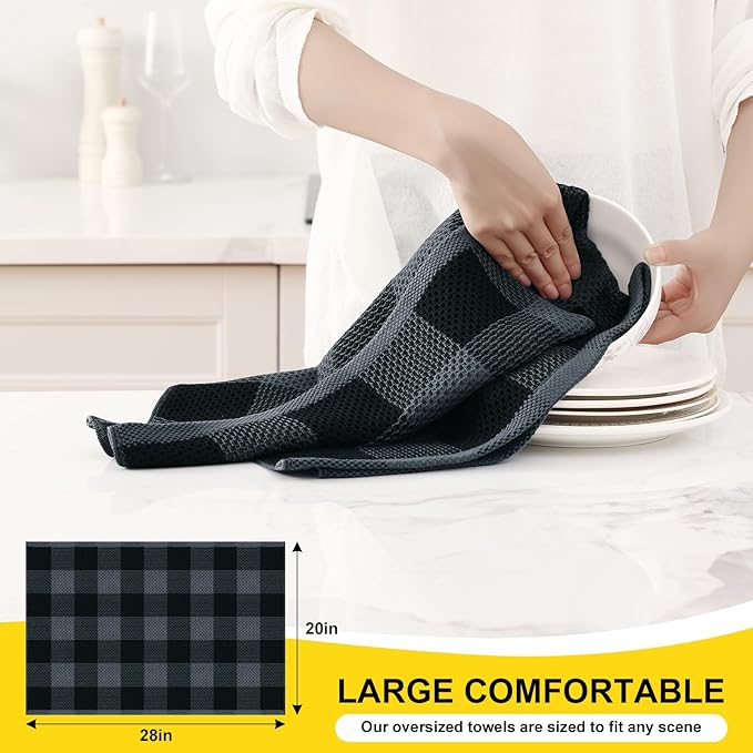 Homaxy 100% Cotton Waffle Weave Check Plaid Kitchen Towels, 20 x 28 Inches