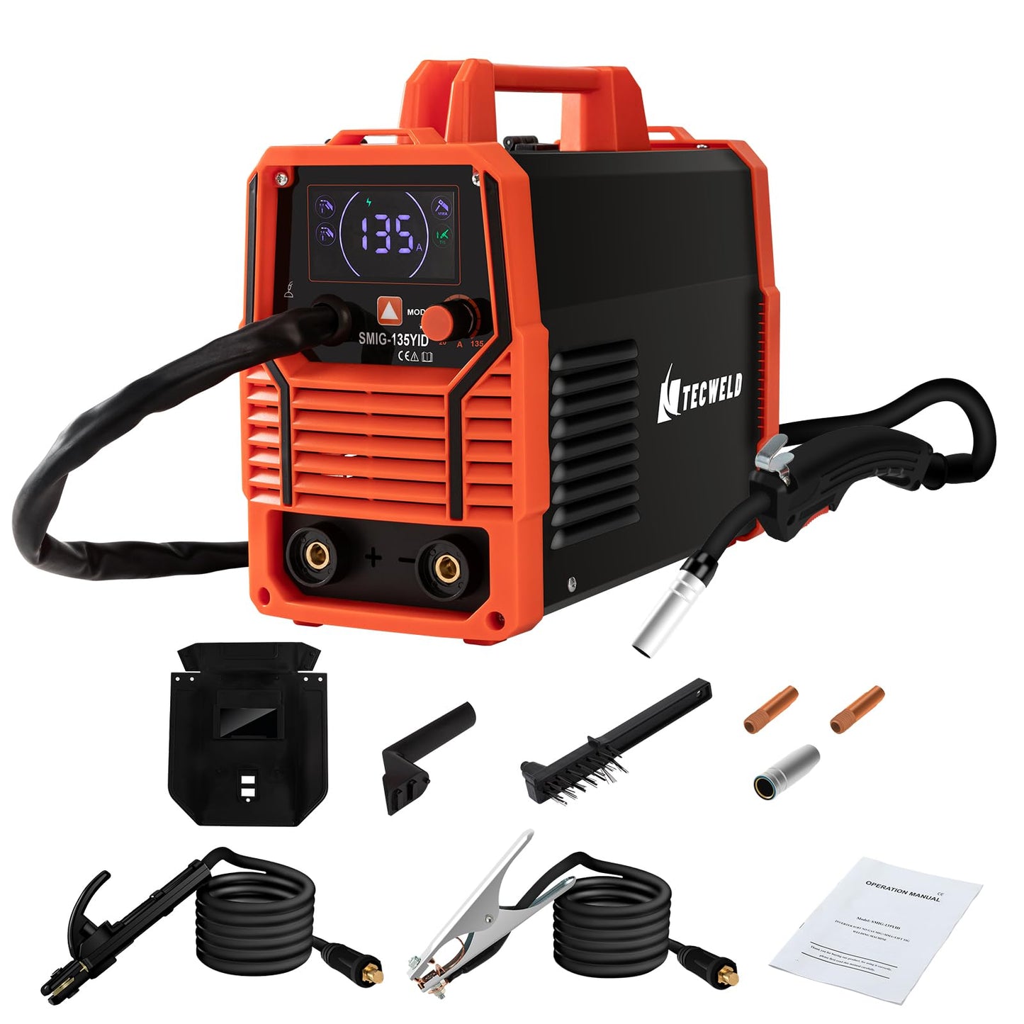 TECWELD 135A MIG Welder 110V 3-in-1 Synergic IGBT Inverter (MIG/Lift TIG/Stick) - Gasless Flux Core, Portable Welding Machine with LED Display