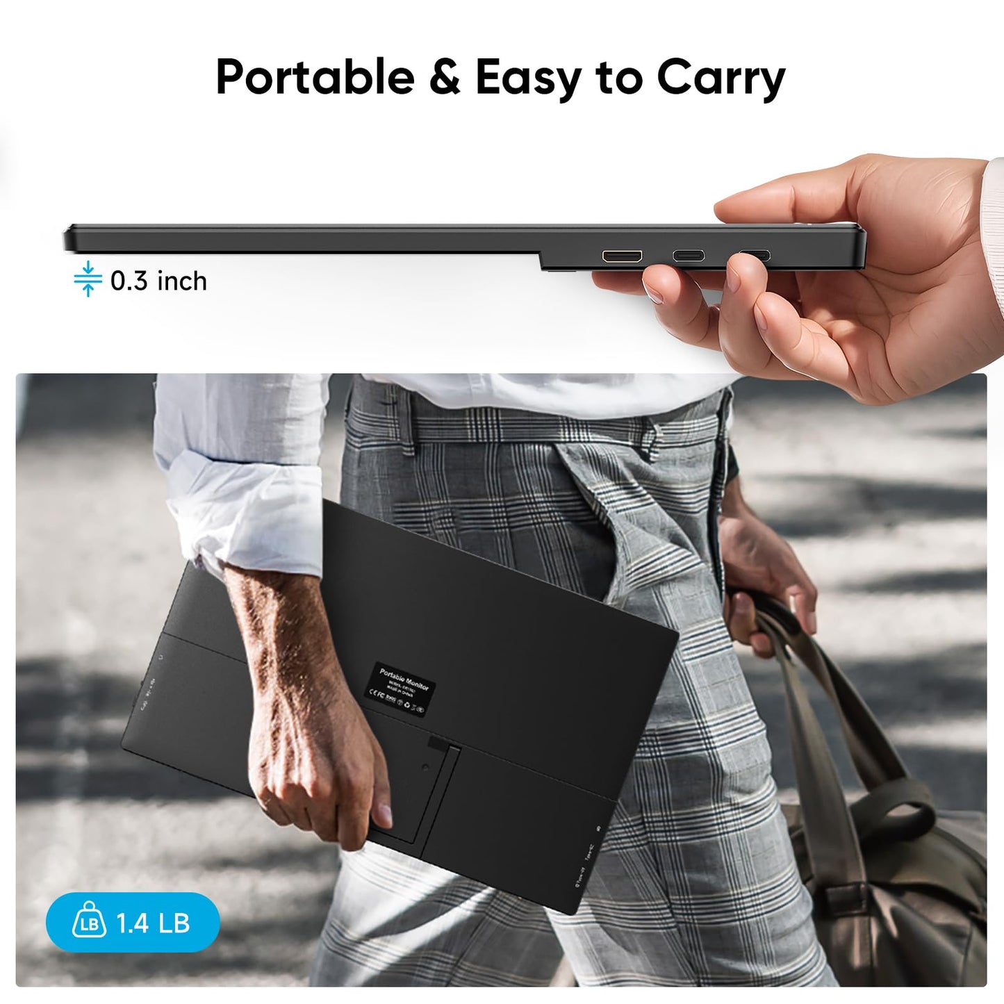 Dopesplay Portable Monitor 15.6'', 1080P FHD Travel Monitor for Laptop, USB-C/HDMI Portable Second Computer Display, Lightweight External Screen for PC Mac PS3/4/5 Xbox