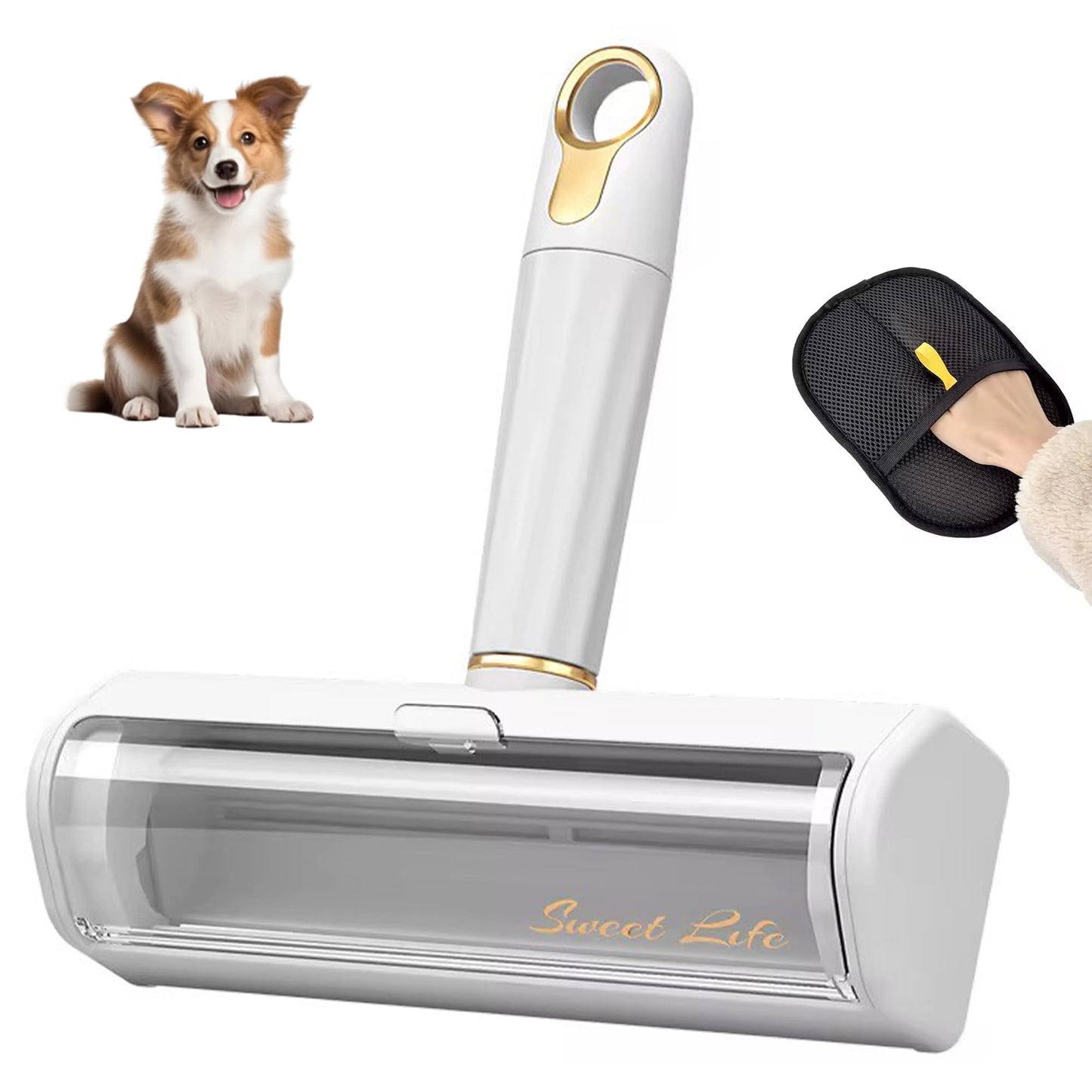 Paw Essence Pet Hair Remover & Reusable Lint Roller – Cat & Dog Hair Remover for Furniture, Couch, Carpet, Bedding, Clothes & Car – Portable Fur Remover Tool + Pet Hair Removal Glove Bundle