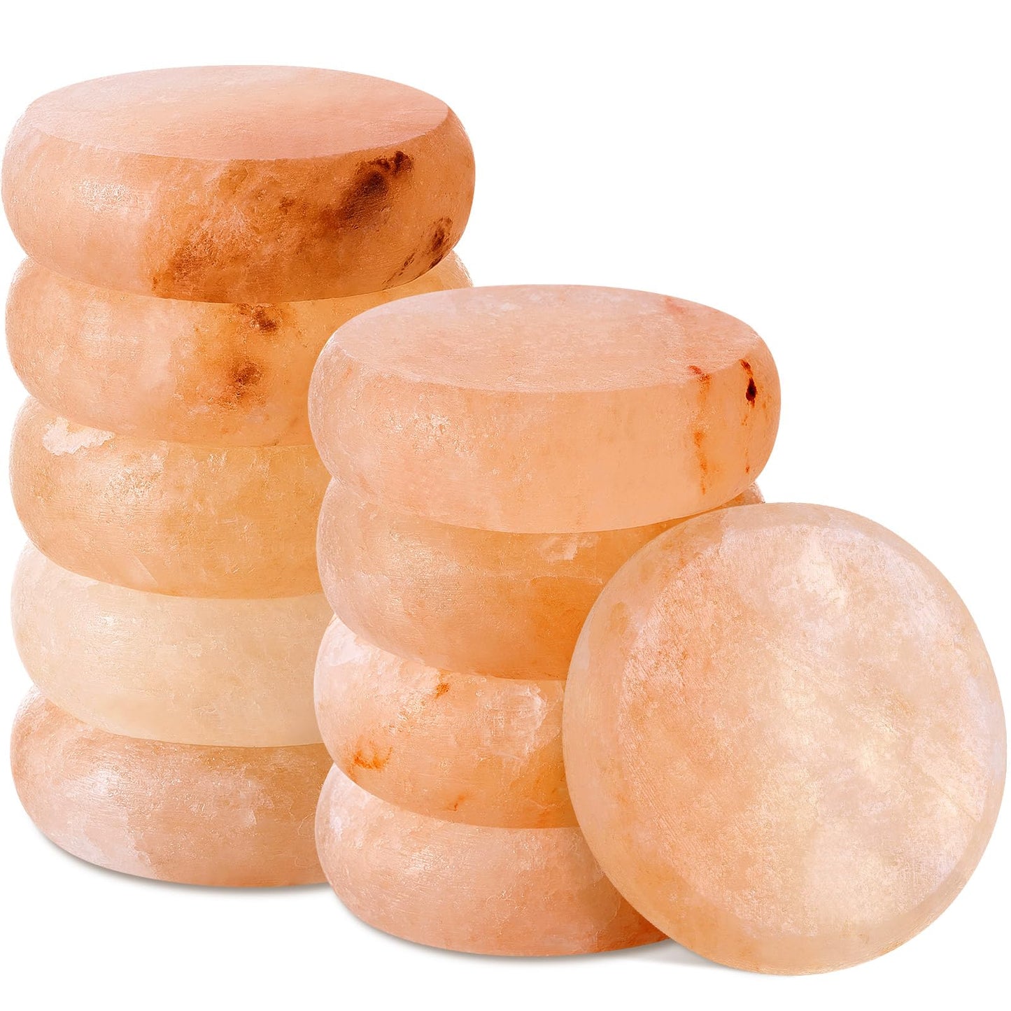 Swiffen 10 Pack Himalayan Salt Massage Stones, Fathers Day Dad Gifts, Flat Oval Pink Crystal Spa Stones for Relaxation, Self Care, Cold Stone for Massage, Deodorant and Salt and Sugar Scrubs