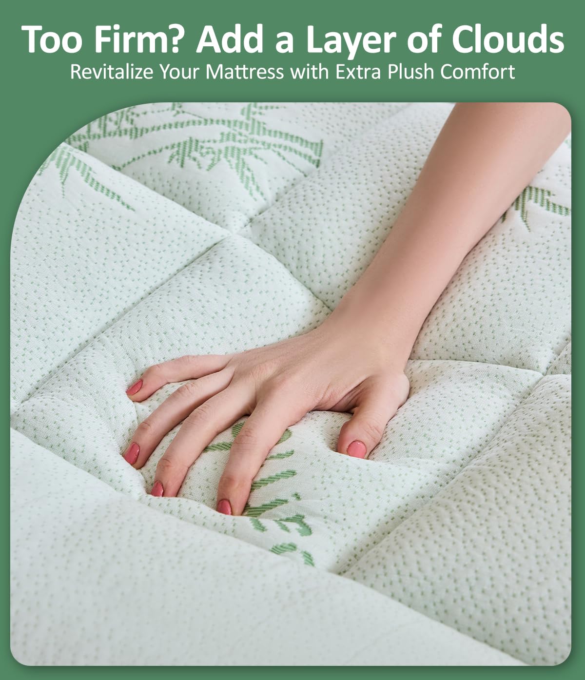Fracho Ultra Soft Mattress Topper Queen Size - Rayon Made from Bamboo Cooling Mattress Topper - 1000GSM Plush Pillow Top Bed Pad, Naturally Breathable & Supportive for Hot Sleepers, Green
