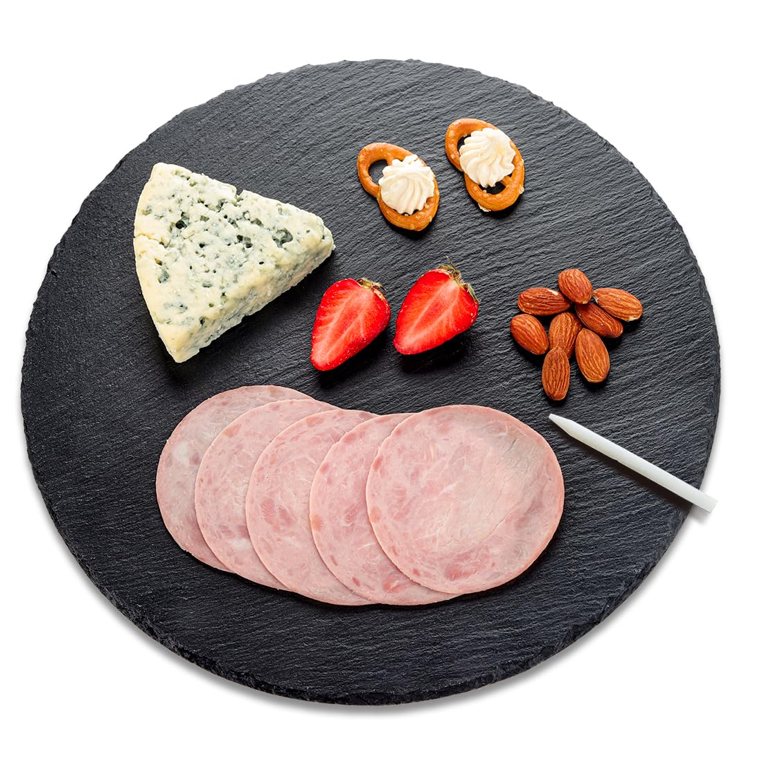 LiWiBet Natural Slate Cheese Charcuterie Board 12Inch, Premium Serving Platter for Charcuterie, Cheese, Appetizers | Placements Black Slate for Laser Engraving Rustic Kitchenware & Entertaining
