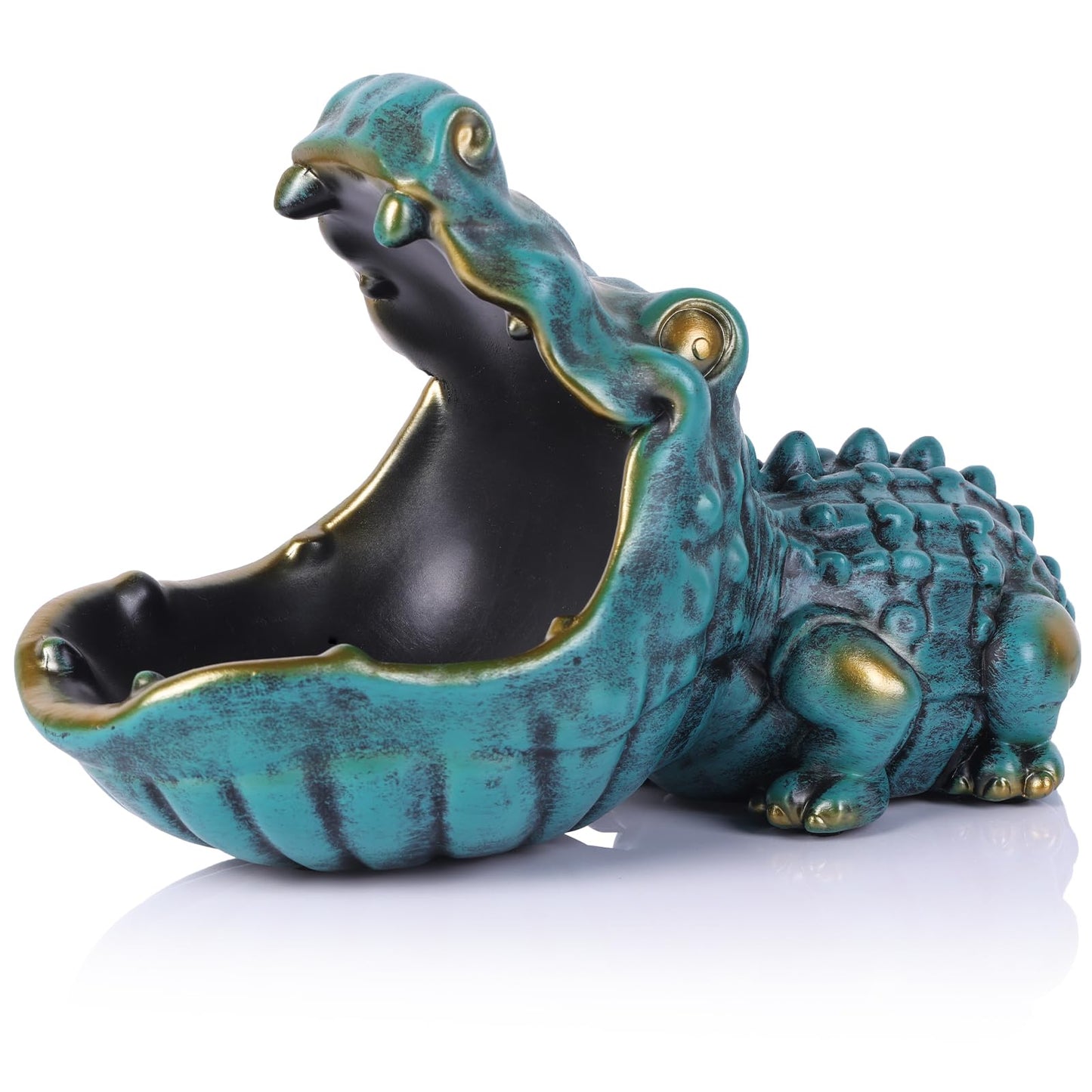 oliruim Alligator Statue Key Bowl, Fun Animal Statue Candy Dish for Entryway Decorative Bowl, Office Candy Dish, Big Mouth Sculpture Home Living Room Trinket Container Storage Box (Green)