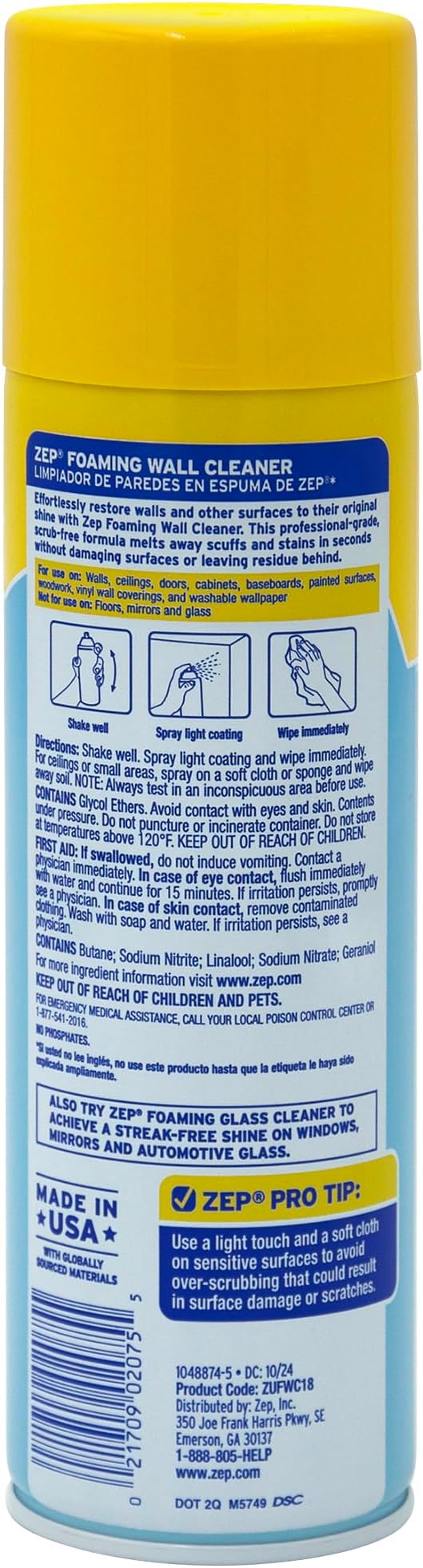 Zep Foaming Wall Cleaner - 18 oz ZUFWC18 - Removes Stains Without Damaging