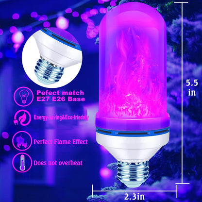 Upgraded LED Purple Flame Light Bulbs, 4-Mode Flickering Light Bulbs with Gravity Sensor, E26 Fire Light Bulb for Porch Party Patio Home Halloween Christmas Indoor Outdoor (Purple, 2)