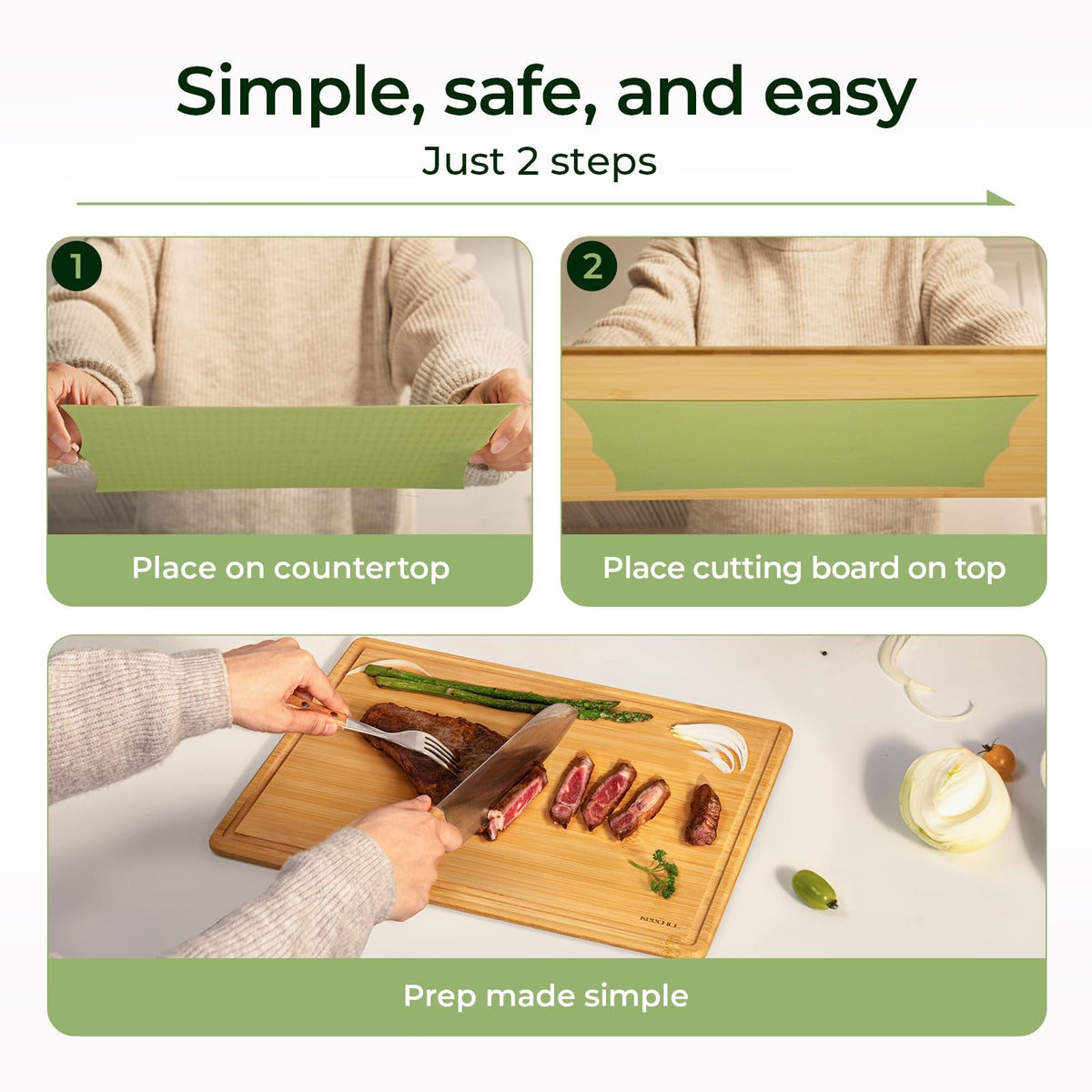 Keechee Cutting Board with Non-slip Mat, Bamboo Cutting Board for Kitchen Meal Prep & Serving - Wood Serving Board Set with Deep Juice Groove Ideal Kitchen Gifts